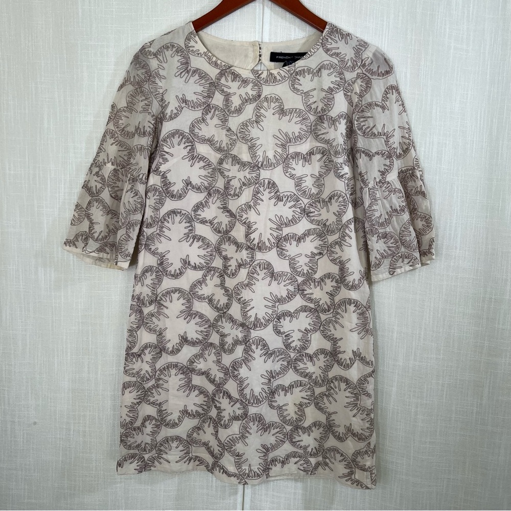 French Connection Bell Sleeve Metallic Embroidery Mini Dress Sz 6‎
